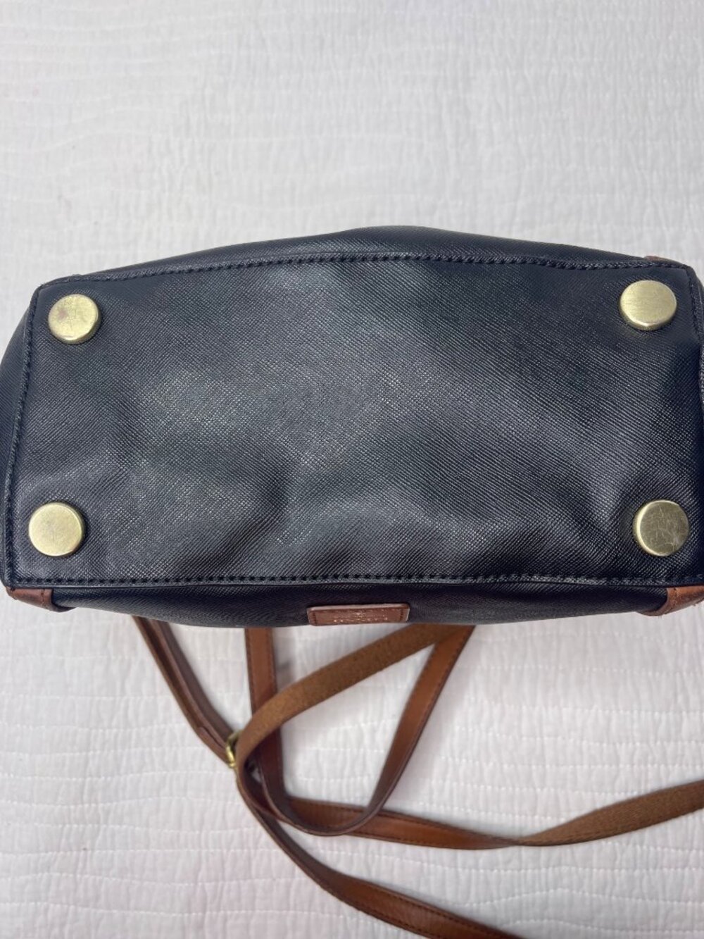 Fossil 1954 Black Brown Leather-Trimmed Classic Tote Bag Crossbody Strap - Picture 7 of 16